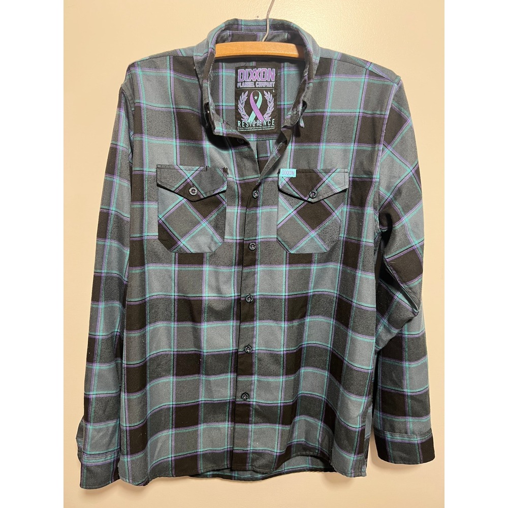 Dixxon Flannel Co Resilience Plaid Shirt Mens Large Grey Purple Teal D-Tech L